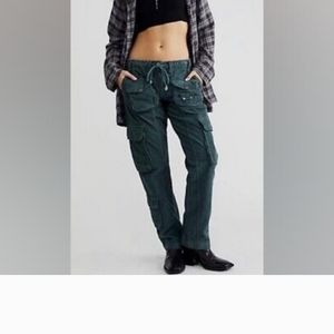NWOT Free People Tahiti Cord Cargo PantsForest Green